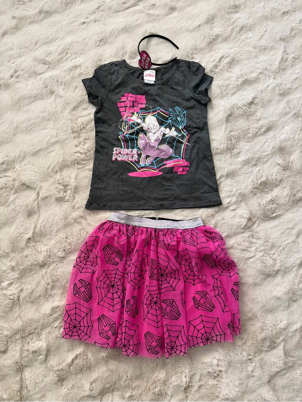 Marvel Spiderman Girls Graphic T-shirt & Tulle Skirt with Headband - Picture 2 of 6
